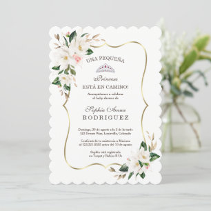 White Magnolia Pink Invitación de Baby shower  Kaart