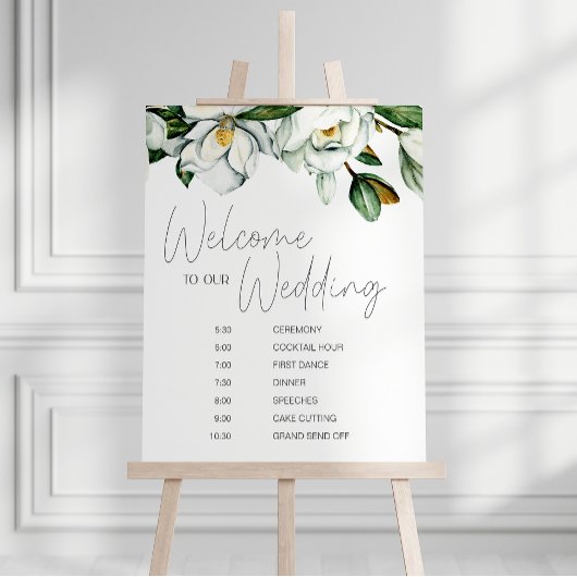White Magnolia Rustic Floral Wedding Schema Poster