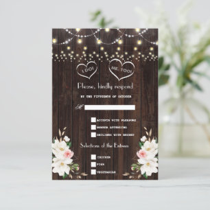 White Magnolia String Lights Old Barn Wedding RSVP Kaartje
