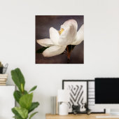 White Magnolia Tree Flower Floral Flowers Grey Poster (Thuiskantoor)