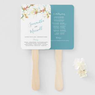 White Magnolia Wedding Program Fan Handwaaier