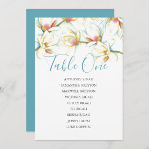White Magnolia Wedding Seating Chart, Table Plan Kaart