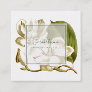 White Magnolias Monogrammed Floral Vierkante Visitekaartje