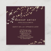 *~* White Makeup Burgundy Lips Gold Confetti Vierkante Visitekaartje (Achterkant)