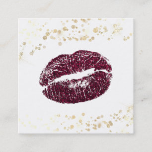 *~* White Makeup Burgundy Lips Gold Confetti Vierkante Visitekaartje