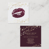 *~* White Makeup Burgundy Lips Gold Confetti Vierkante Visitekaartje (Voorkant / Achterkant)