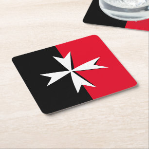 White Maltese Cross & Malta flag symbol / messghts Vierkante Kartonnen Onderzetter
