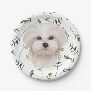 White Maltese Dog Greenery Boho Baby shower Papieren Bordje