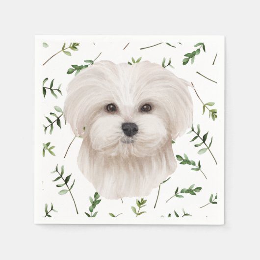 White Maltese Greenery Boho Baby shower Servet (Voorkant)