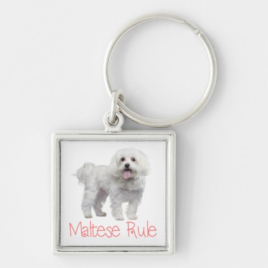 White Maltese Puppy Dog Custom Sleutelhanger (Voorkant)