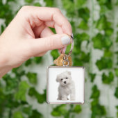 White Maltese Puppy Dog Love Custom Sleutelhanger (Hand)