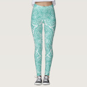 White Mandala Art Pattern over Light Blauwgroen Bl Leggings (Voorkant)