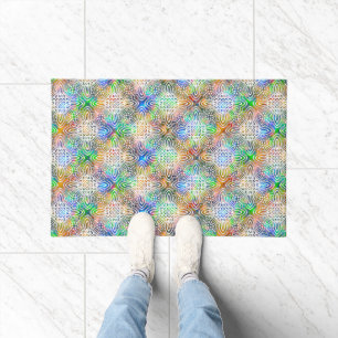 White Mandala Pattern Over Colorful Jewel Tones Deurmat
