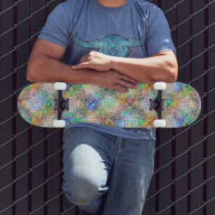 White Mandala Pattern Over Colorful Jewel Tones Skateboard