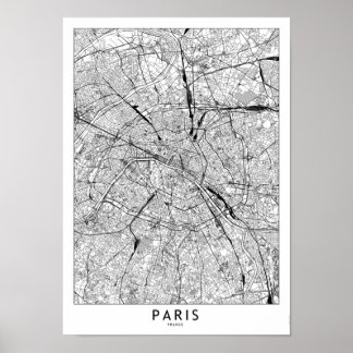 White Map Parijs Poster