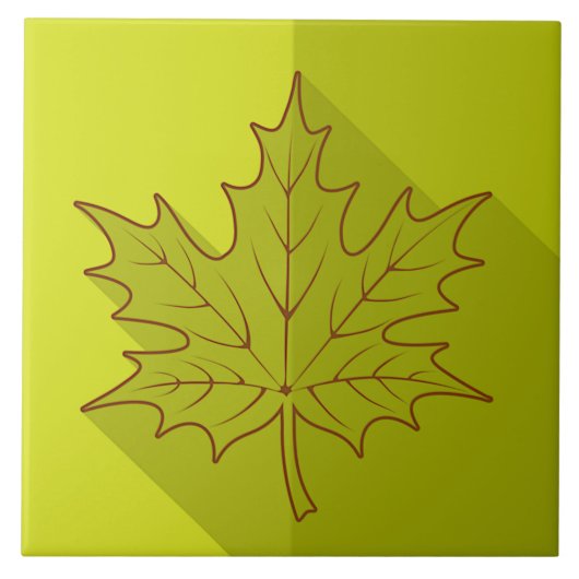 White Maple Leaf Outline on bright green Tegeltje (Voorkant)