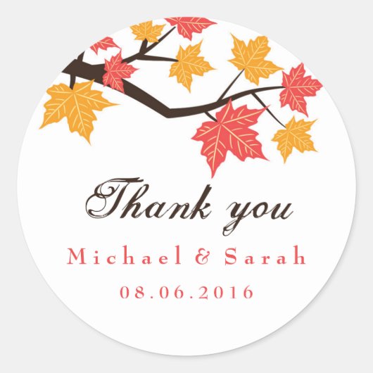 White Maple Leaves Fall Wedding Gift Label Sticker (Voorkant)