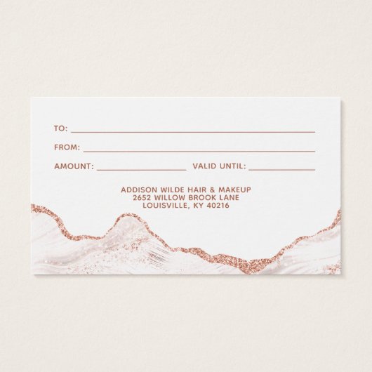 White marble Agate Roos Gold Business Gift Kaart (Achterkant)