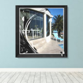 White Marble - Black Abstract Filigree Canvas Afdruk (Insitu (Houten vloer))