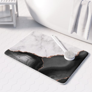 White marble Black Agate Roos Gold Glitter Badmat