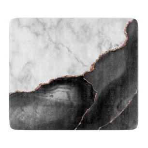 White marble Black Agate Roos Gold Glitter Snijplank