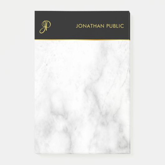 White marble Black Gold Elegant Monogram Sjabloon Post-it® Notes (Voorkant)
