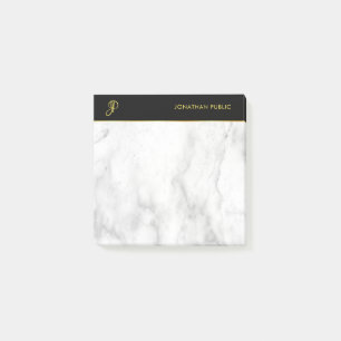 White marble Black Gold Elegant Monogrammed Modern Post-it® Notes