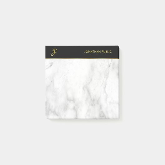 White marble Black Gold Elegant Monogrammed Modern Post-it® Notes (Voorkant)