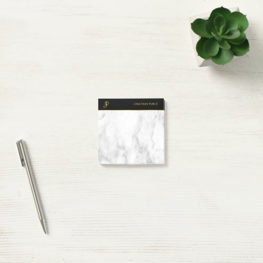 White marble Black Gold Elegant Monogrammed Modern Post-it® Notes (Kantoor)