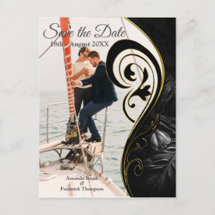 White Marble Black Modern Graphic Save the Dates Aankondigingskaart