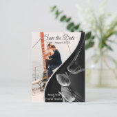 White Marble Black Modern Graphic Save the Dates Aankondigingskaart (Staand voorkant)