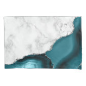 White marble Blauwgroen Blue Agate Silver Kussensloop (Voorkant)