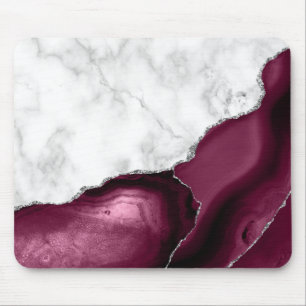 White Marble Burgundy Silver Agate Muismat