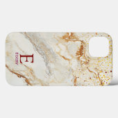 White marble chic gold glitter monogram Case-Mate iPhone case (Achterkant (horizontaal))