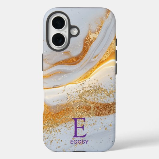 White marble chic gold glitter monogram Case-Mate iPhone case (Achterkant)