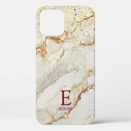 White marble chic gold glitter monogram iPhone 12 hoesje