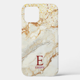 White marble chic gold glitter monogram iPhone 12 hoesje