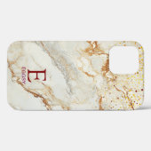 White marble chic gold glitter monogram Case-Mate iPhone case (Achterkant (horizontaal))