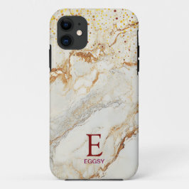 White marble chic gold glitter monogram iPhone 11 hoesje