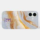White marble chic gold glitter monogram Case-Mate iPhone case (Achterkant (horizontaal))