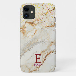 White marble chic gold glitter monogram iPhone 11 hoesje