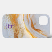 White marble chic gold glitter monogram Case-Mate iPhone case (Achterkant (horizontaal))