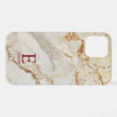 White marble chic gold glitter monogram iPhone hoesje (Achterkant horizontaal)