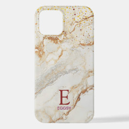White marble chic gold glitter monogram iPhone 12 hoesje