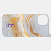 White marble chic gold glitter monogram iPhone hoesje (Achterkant horizontaal)