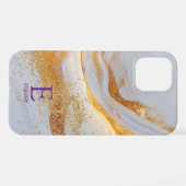 White marble chic gold glitter monogram iPhone hoesje (Achterkant horizontaal)