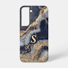 white marble chic gold glitter monogram samsung galaxy hoesje