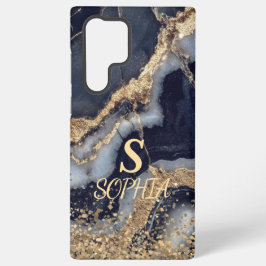 white marble chic gold glitter monogram samsung galaxy hoesje
