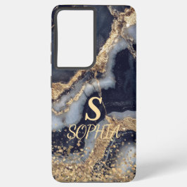 white marble chic gold glitter monogram samsung galaxy hoesje