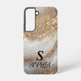 white marble chic gold glitter monogram samsung galaxy hoesje